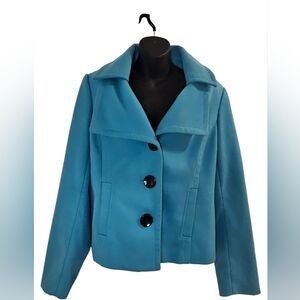 [Renuar] Icy Blue Broad Collar 3 Black Button Blazer Jacket Women 10